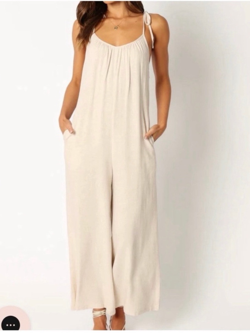 Petal & Pup Cream linen Tie-Strap Wide-Leg Jumpsuit